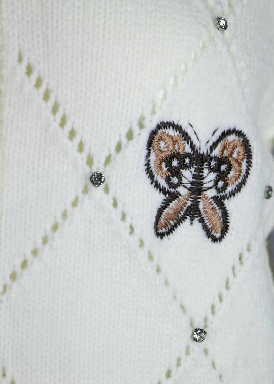 Butterfly Embroidered White Cardigan Women